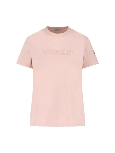 Moncler Crystal Logo Cotton T-shirt In Pink