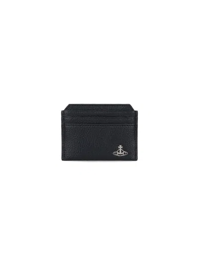 Vivienne Westwood Black Card Holder With Orb Detail On The Front In Grained Leather Woman