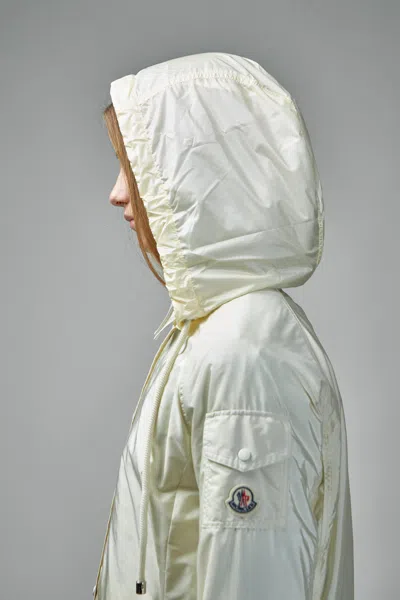 Moncler White Down Jacket With Logo Patch On The Sleeve In Tech Fabric Man In Neutral