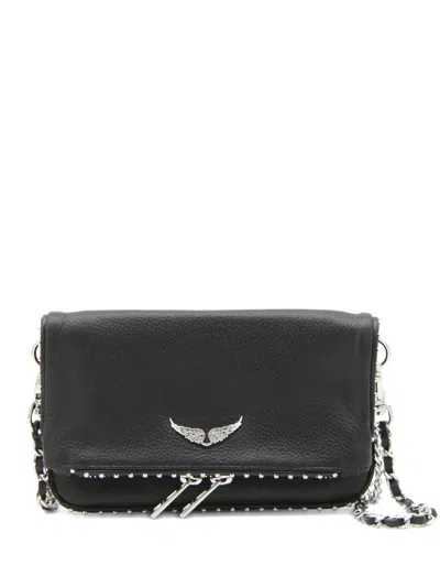 Zadig & Voltaire Chain Strap Metal Embellishment Studded Flap In Black