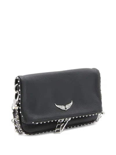 Zadig & Voltaire Chain Strap Metal Embellishment Studded Flap In Black