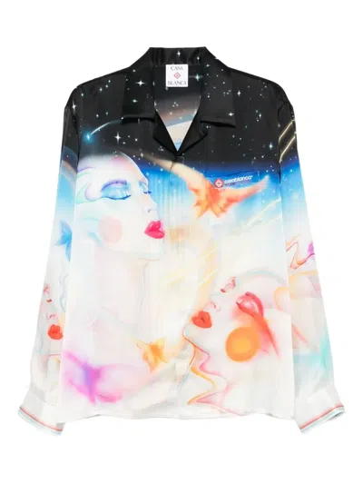 Casablanca Mens Galactic Connection Cuban-collar Graphic-pattern Silk Shirt In Multi