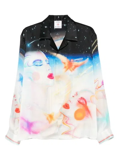 Casablanca Mens Galactic Connection Cuban-collar Graphic-pattern Silk Shirt In Multi