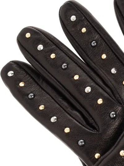 Versace Studded Leather Gloves In Black