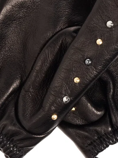 Versace Studded Leather Gloves In Black