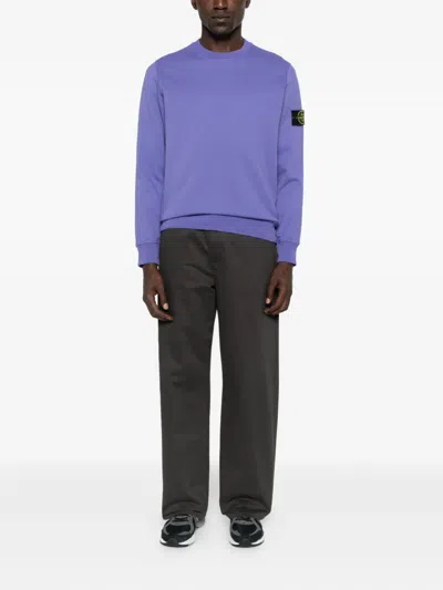 Stone Island Ribbed Crew Neck Sweatshirt In Purple