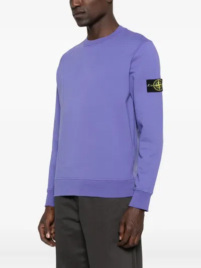 Stone Island Ribbed Crew Neck Sweatshirt In Purple