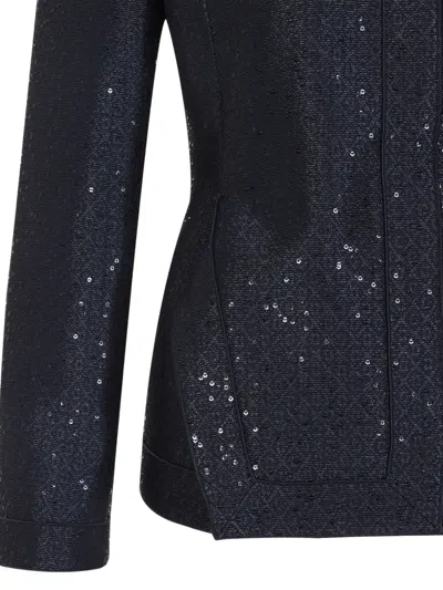 Giorgio Armani Sequin Jacquard Single-breasted Evening Jacket In Blue