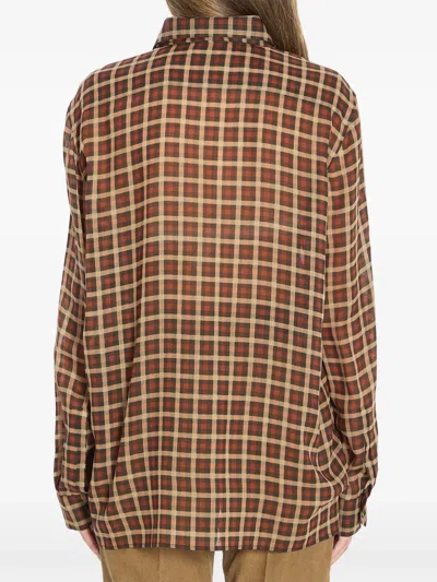 Saint Laurent Wool Shirt Jacket Bow Detail Checks In Multi