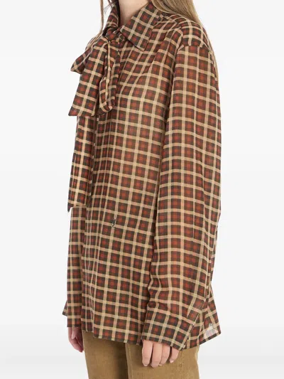 Saint Laurent Wool Shirt Jacket Bow Detail Checks In Multi