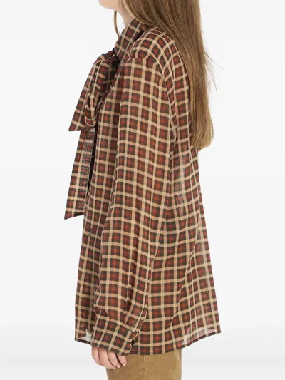 Saint Laurent Wool Shirt Jacket Bow Detail Checks In Multi