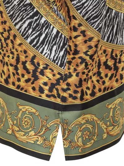 Versace Wild Cats Camp-collar Printed Silk-twill Shirt In Green