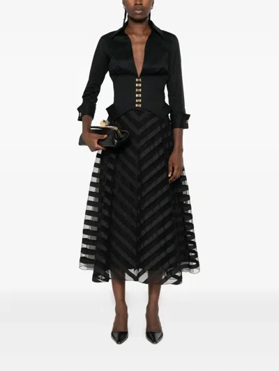 P.a.r.o.s.h Chevron Striped Midi Skirt In Black