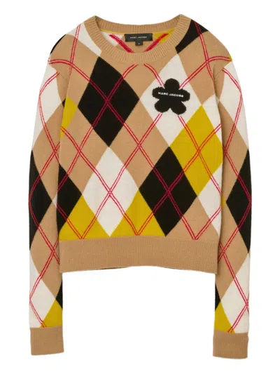 Marc Jacobs Preppy Daisy Argyle Crewneck Joy Yellow Multi In Multi