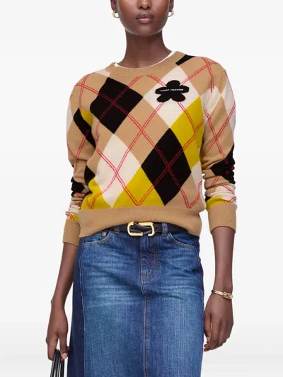 Marc Jacobs Preppy Daisy Argyle Crewneck Joy Yellow Multi In Multi