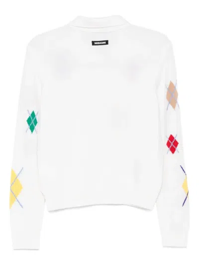 Msgm Wool & Cashmere Polo Sweater In White