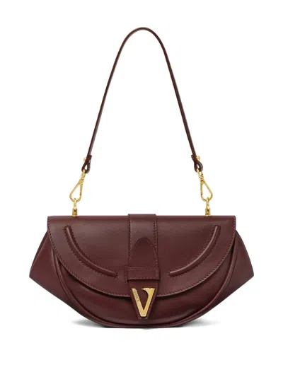 Versace Medium Virtus Leather Shoulder Bag In Brown