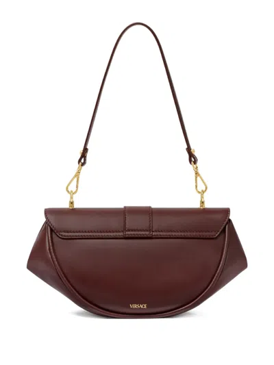 Versace Medium Virtus Leather Shoulder Bag In Brown