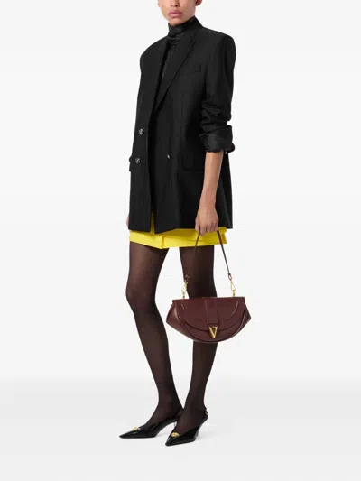 Versace Medium Virtus Leather Shoulder Bag In Brown