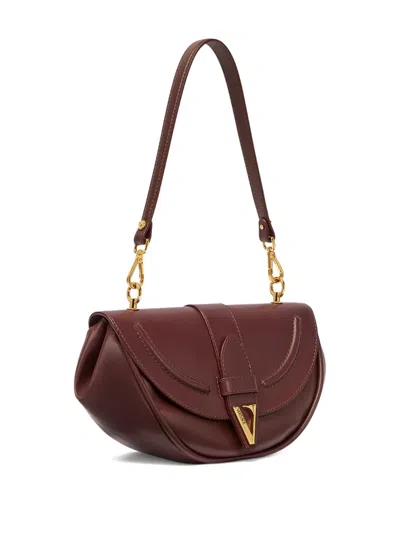 Versace Medium Virtus Leather Shoulder Bag In Brown