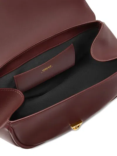 Versace Medium Virtus Leather Shoulder Bag In Brown