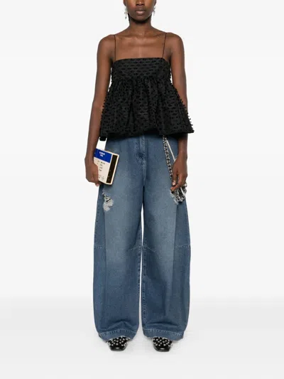 Simone Rocha Distressed High-rise Wide-leg Jeans In Blue