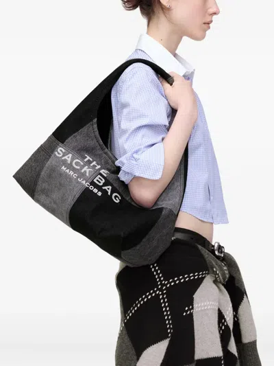 Marc Jacobs Patchwork Cotton Shoulder Bag With Top Handle In Black