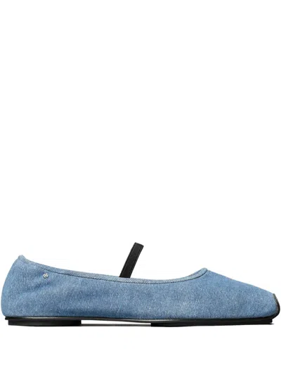 Tory Burch Denim Elastic-strap Ballet Flats In Blue