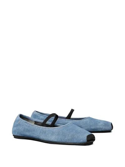 Tory Burch Denim Elastic-strap Ballet Flats In Blue