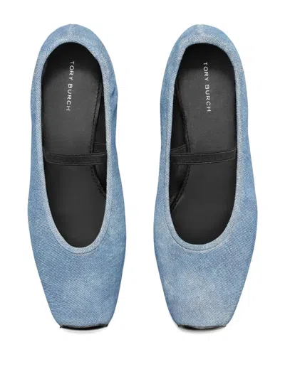 Tory Burch Denim Elastic-strap Ballet Flats In Blue