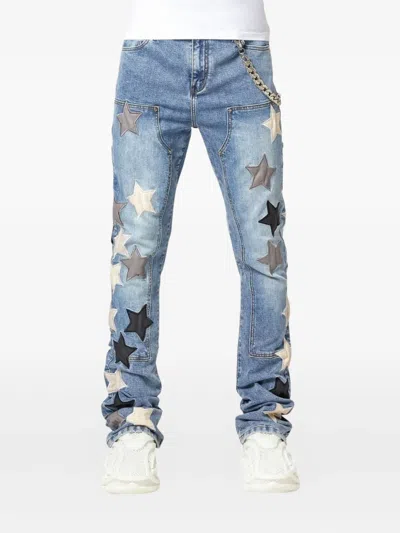 Guapi Star-patches Chain-link Denim Jeans In Blue