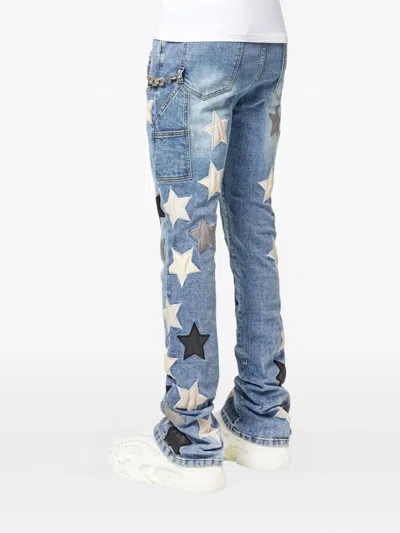 Guapi Star-patches Chain-link Denim Jeans In Blue