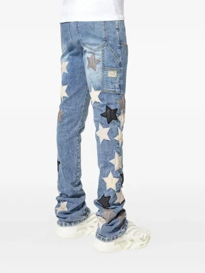 Guapi Star-patches Chain-link Denim Jeans In Blue