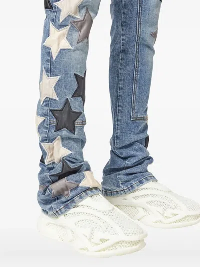Guapi Star-patches Chain-link Denim Jeans In Blue