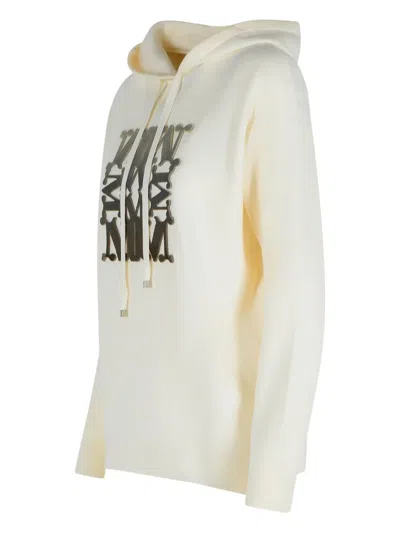 Max Mara Virgin Wool Hoodie With Teddy Texture And Contrast Logo In Yellow