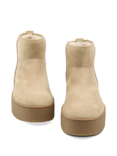 Hogan Shearling And Suede Boots In Nude