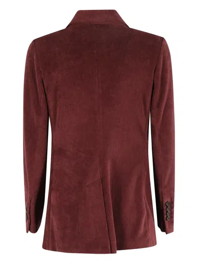 Circolo 1901 Structured Double-breasted Corduroy Jacket With Striped Pocket Square In Burgundy