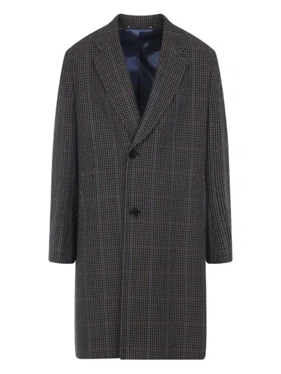 Paul Smith Long Grey Wool Blend Coat In Gray