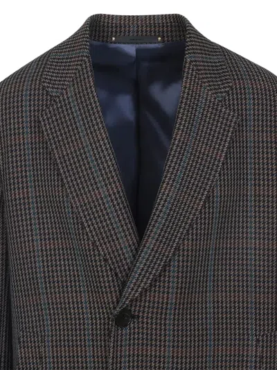 Paul Smith Long Grey Wool Blend Coat In Gray