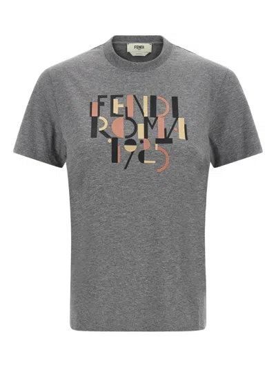 Fendi Grey Melange Cotton T-shirt In Gray