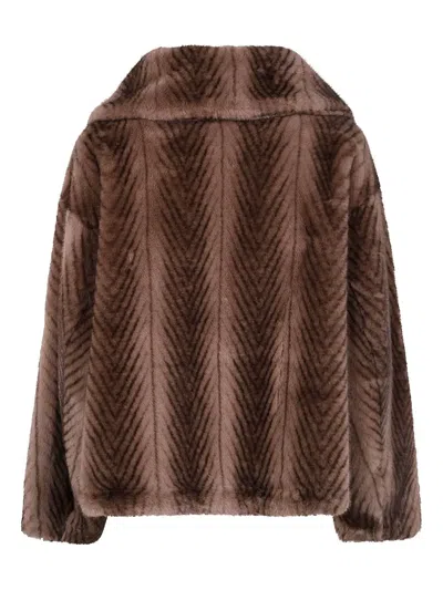 Drhope Herringbone-pattern Faux-fur Jacket In Brown