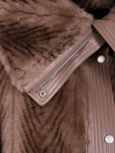 Drhope Herringbone-pattern Faux-fur Jacket In Brown