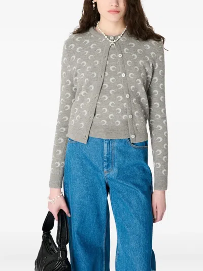 Marine Serre Crescent Moon Pattern Knit Cardigan In Gray