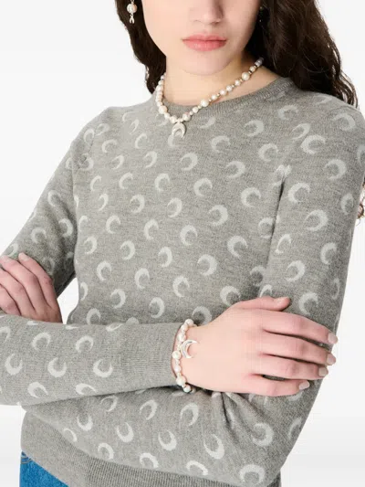 Marine Serre Crescent Moon Pattern Knit Cardigan In Gray