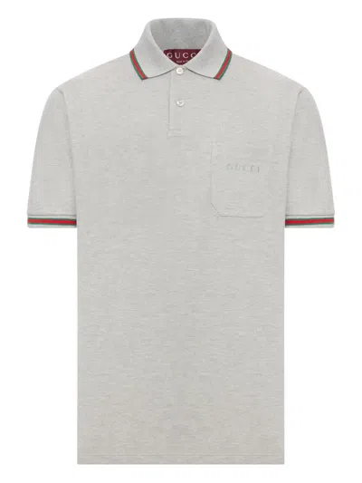 Gucci Grey Polo Shirt With Web Details And Logo Lettering On The Front In Wool Blend Man In Gray