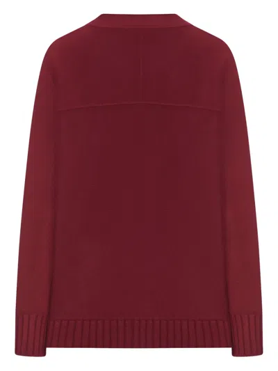 Gucci Women Bordeaux V-neck Cardigan With Metal Clamps On The Front In Wool And Cashmere Blend Woman In Red