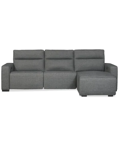 Macy's Miren 3-pc. Fabric Chaise Sectional With 2 Power Headrest Recliners, Exclusively At  In Gray
