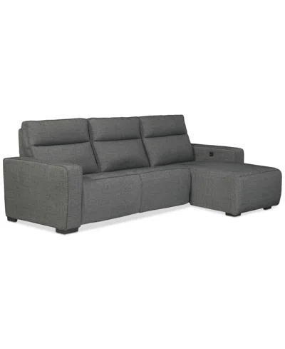 Macy's Miren 3-pc. Fabric Chaise Sectional With 2 Power Headrest Recliners, Exclusively At  In Gray