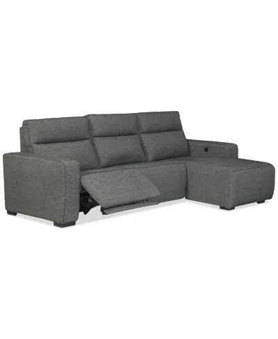 Macy's Miren 3-pc. Fabric Chaise Sectional With 2 Power Headrest Recliners, Exclusively At  In Gray