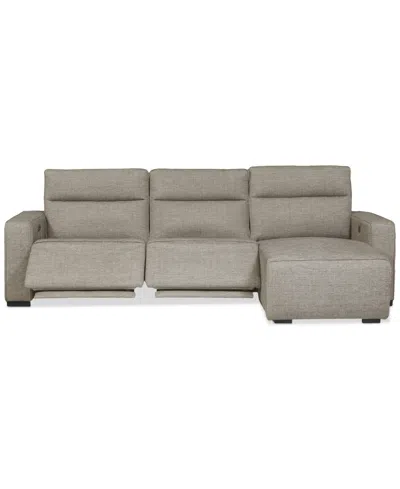 Macy's Miren 3-pc. Fabric Chaise Sectional With 2 Power Headrest Recliners, Exclusively At  In Brown